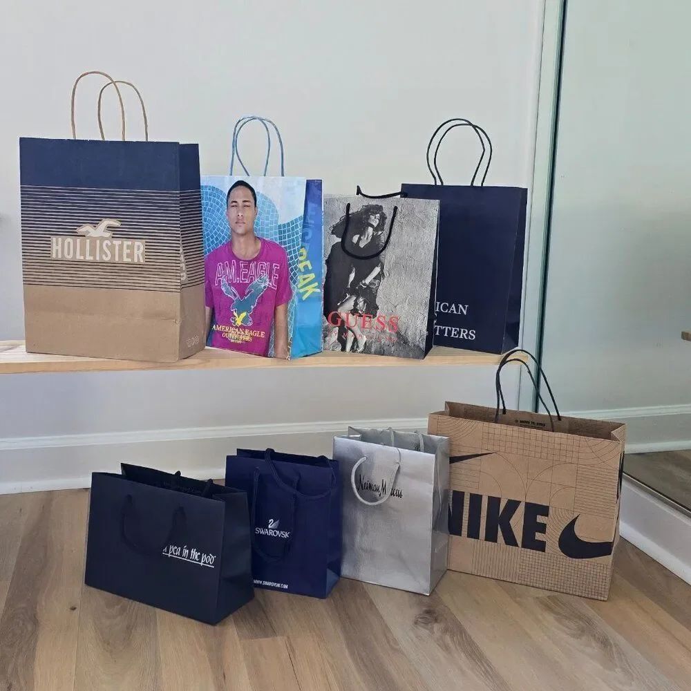 8 Vintage Shopping Paper Bags Hollister Guess American Eagle Swarovski Nike